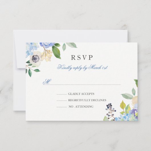 Elegant Blauw Bloemen Quinceanera RSVP (Voorkant)