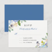 Elegant Blauw Bloemen Quinceanera RSVP (Voorkant / Achterkant)
