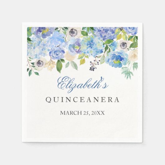 Elegant Blauw Bloemen Quinceanera Servet (Voorkant)