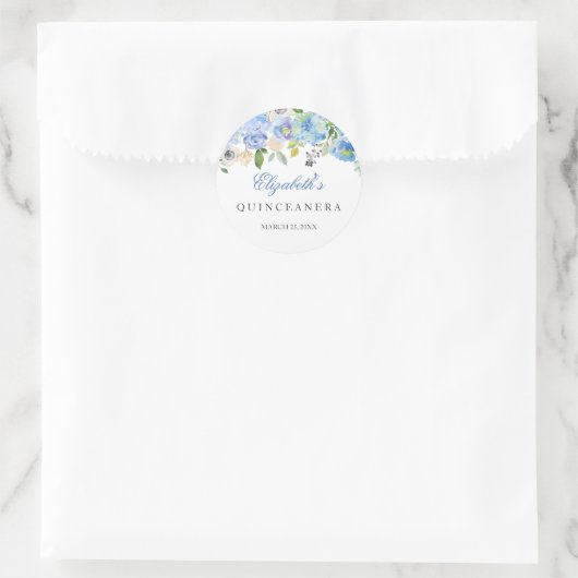 Elegant Blauw Bloemen Quinceanera Sticker (Tas)