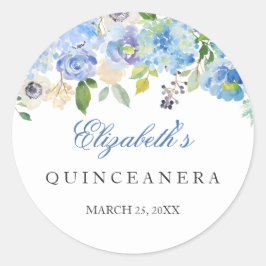 Elegant Blauw Bloemen Quinceanera Sticker