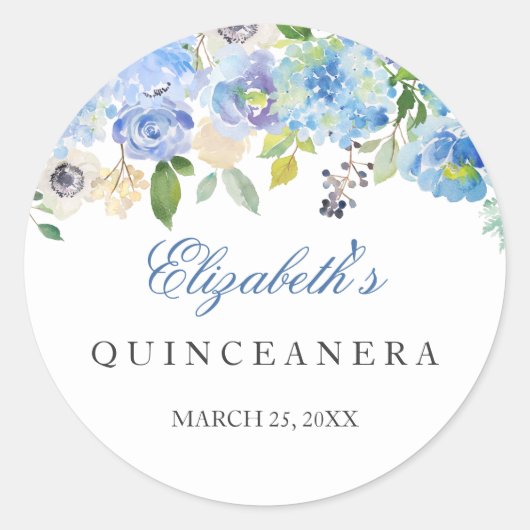 Elegant Blauw Bloemen Quinceanera Sticker (Voorkant)