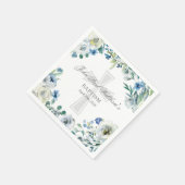 Elegant Blauw Bloemen Religieus Kruis Doop Servet (Hoek)