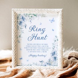 Elegant Blauw Bloemen Ring Hunt Vrijgezellenfeest  Poster