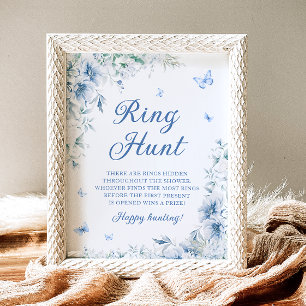Elegant Blauw Bloemen Ring Hunt Vrijgezellenfeest  Poster