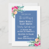 Elegant Blauw Bloemen Roze Rosebud Elegant Bruilof Kaart (Voorkant)