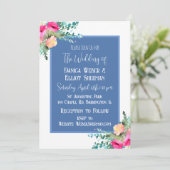 Elegant Blauw Bloemen Roze Rosebud Elegant Bruilof Kaart (Staand voorkant)