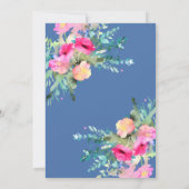 Elegant Blauw Bloemen Roze Rosebud Elegant Bruilof Kaart (Achterkant)