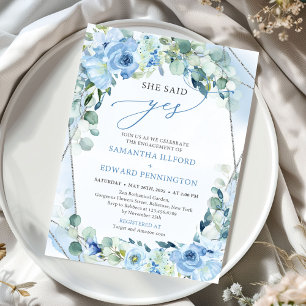 Elegant Blauw Bloemen salie groen zilver Ze zei Ja Kaart