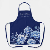 Elegant blauw bloemen schort (Voorkant)