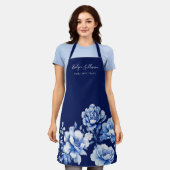 Elegant blauw bloemen schort (Gedragen)