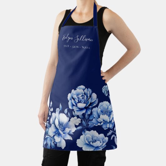 Elegant blauw bloemen schort (Insitu)