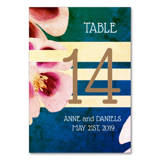 Elegant Blauw Bloemen Tafel Aantal Kaarten (Achterkant)