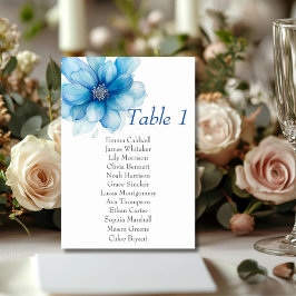 Elegant Blauw Bloemen Tafel Nummer Teken Kaart