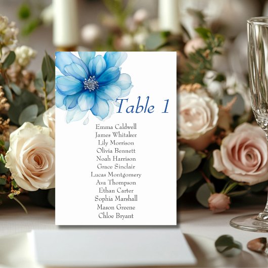 Elegant Blauw Bloemen Tafel Nummer Teken Kaart