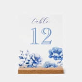 Elegant Blauw Bloemen Tafelnummer Acryl Bord (Voorkant)