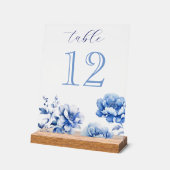 Elegant Blauw Bloemen Tafelnummer Acryl Bord (Hoek)