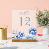 Elegant Blauw Bloemen Tafelnummer Acryl Bord (Huwelijk)