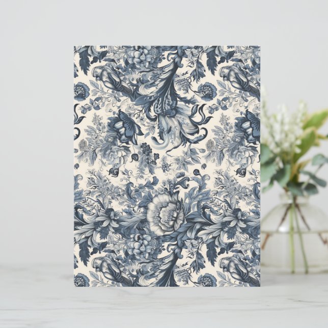 Elegant  Blauw Bloemen Toile Fleurie (Staand voorkant)