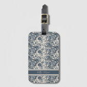 Elegant  Blauw Bloemen Toile Fleurie Bagagelabel (Voorkant (verticaal))