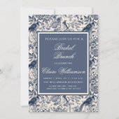 Elegant Blauw Bloemen Toile Fleurie Bridal Brunch Kaart (Voorkant)