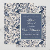 Elegant Blauw Bloemen Toile Fleurie Bridal Brunch Kaart (Voorkant / Achterkant)
