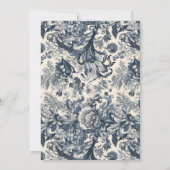 Elegant  Blauw Bloemen Toile Fleurie Bruiloft Kaart (Achterkant)
