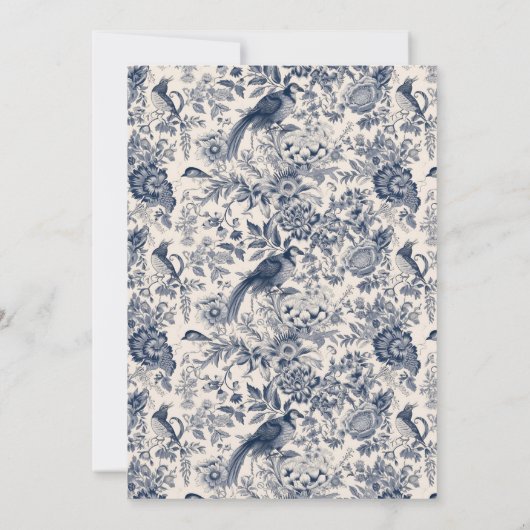 Elegant  Blauw Bloemen Toile Fleurie Bruiloft Kaart (Achterkant)