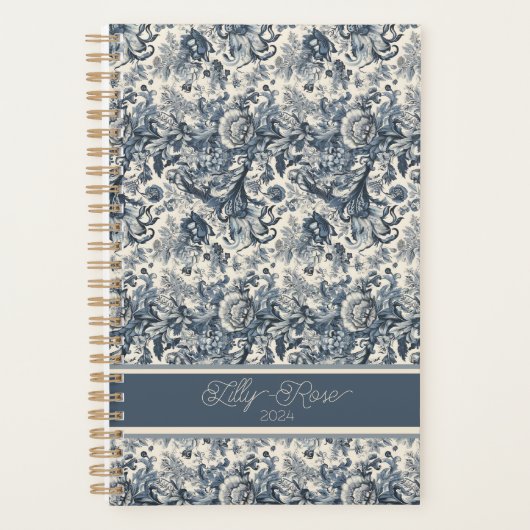 Elegant Blauw Bloemen Toile Fleurie Planner (Voorkant)