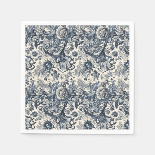 Elegant  Blauw Bloemen Toile Fleurie Servet (Voorkant)