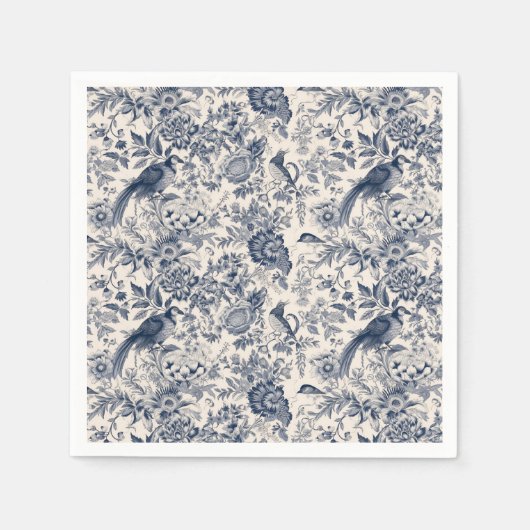 Elegant Blauw Bloemen Toile Fleurie Servet (Voorkant)