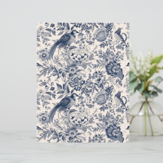 Elegant  Blauw Bloemen Toile Fleurie w. vogels (Staand voorkant)