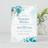 Elegant Blauw Bloemen Uitnodiging Kaart (Staand voorkant)