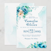 Elegant Blauw Bloemen Uitnodiging Kaart (Voorkant / Achterkant)