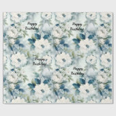 Elegant Blauw  Bloemen Verjaardag Cadeaupapier (Vlak)