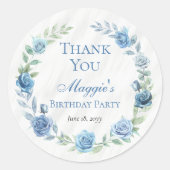 Elegant Blauw Bloemen Verjaardag Dank u Ronde Sticker (Voorkant)