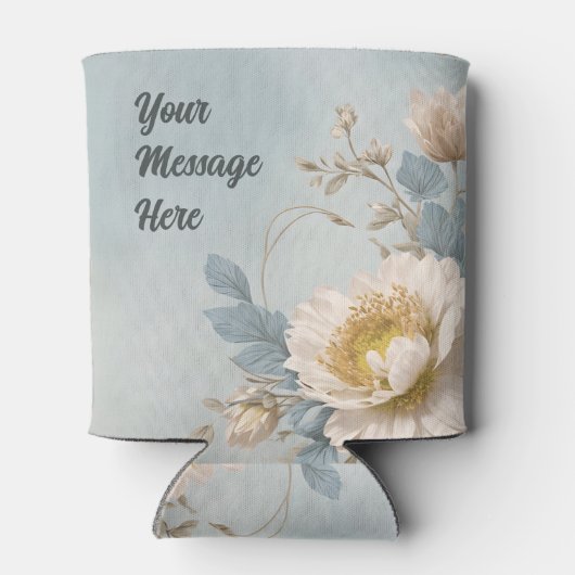 Elegant Blauw Bloemen Verjaardagsfeest Blikjeskoeler (Achterkant)