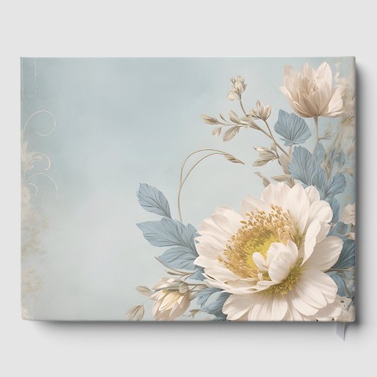 Elegant Blauw Bloemen Verjaardagsfeest Gastenboek (Achterkant)