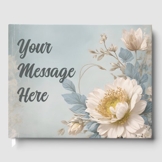 Elegant Blauw Bloemen Verjaardagsfeest Gastenboek (Voorkant)