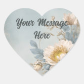 Elegant Blauw Bloemen Verjaardagsfeest Hart Sticker (Voorkant)