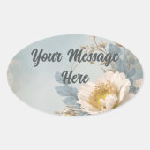 Elegant Blauw Bloemen Verjaardagsfeest Ovale Sticker (Voorkant)