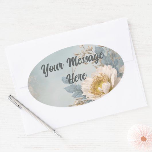 Elegant Blauw Bloemen Verjaardagsfeest Ovale Sticker (Envelop)