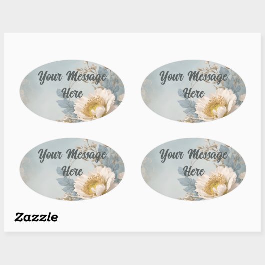 Elegant Blauw Bloemen Verjaardagsfeest Ovale Sticker (Vel)