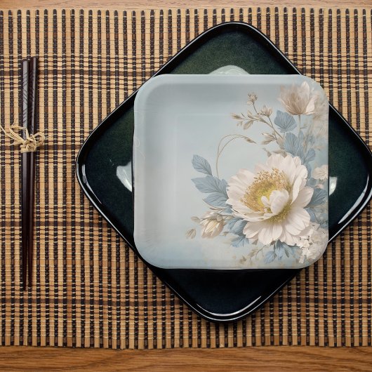 Elegant Blauw Bloemen Verjaardagsfeest Papieren Bordje