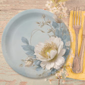 Elegant Blauw Bloemen Verjaardagsfeest Papieren Bordje