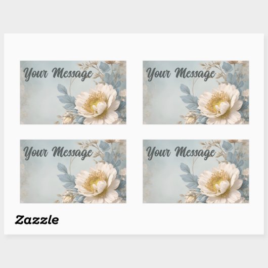 Elegant Blauw Bloemen Verjaardagsfeest Rechthoekige Sticker (Vel)