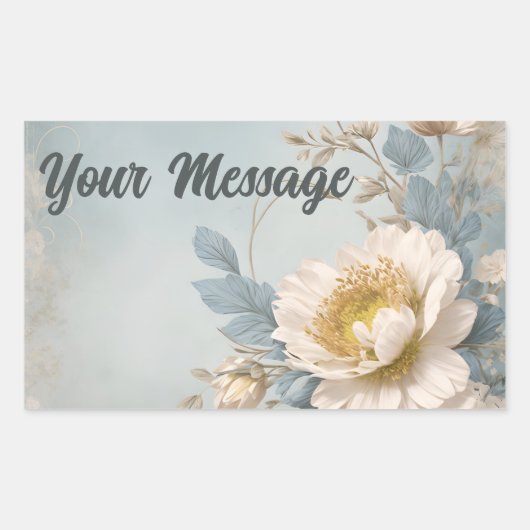 Elegant Blauw Bloemen Verjaardagsfeest Rechthoekige Sticker (Voorkant)