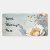 Elegant Blauw Bloemen Verjaardagsfeest Spandoek (Horizontaal)