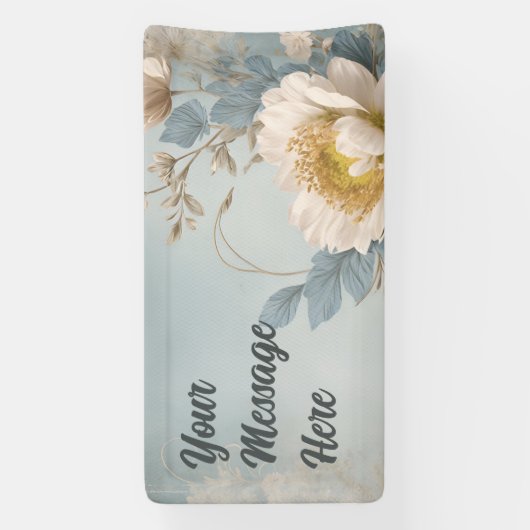 Elegant Blauw Bloemen Verjaardagsfeest Spandoek (Verticaal)