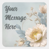 Elegant Blauw Bloemen Verjaardagsfeest Vierkante Sticker (Voorkant)